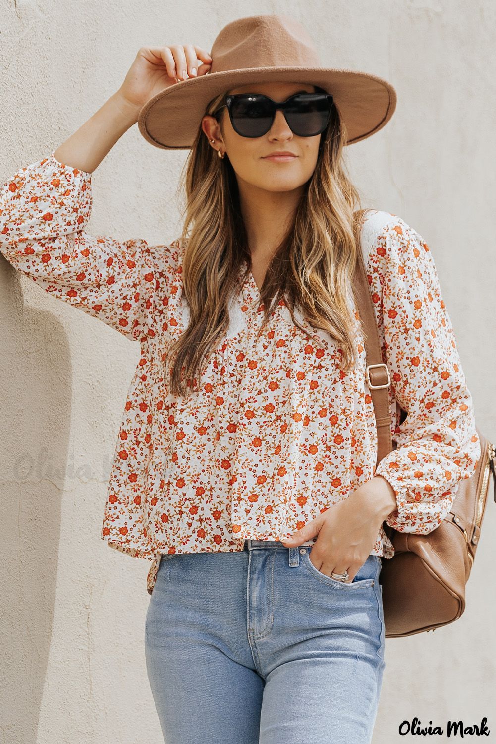 Deanwangkt - Red Floral Print Lace V-Neck Blouse - Deanwangkt