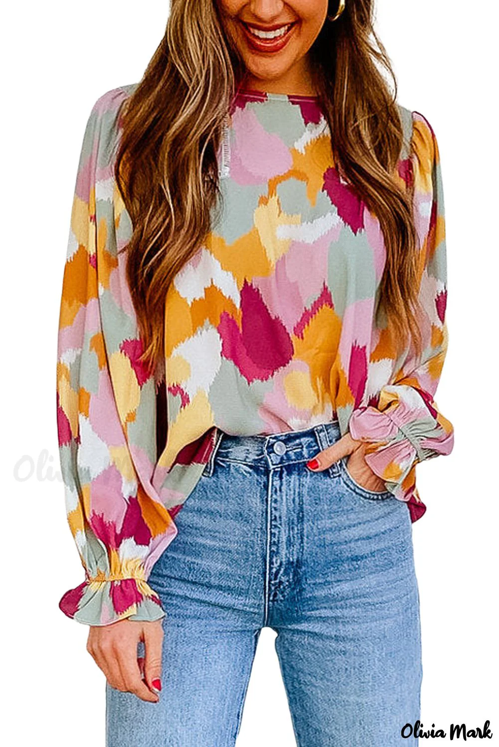 Deanwangkt - Multicolor Abstract Print Long Sleeve Blouse - Deanwangkt