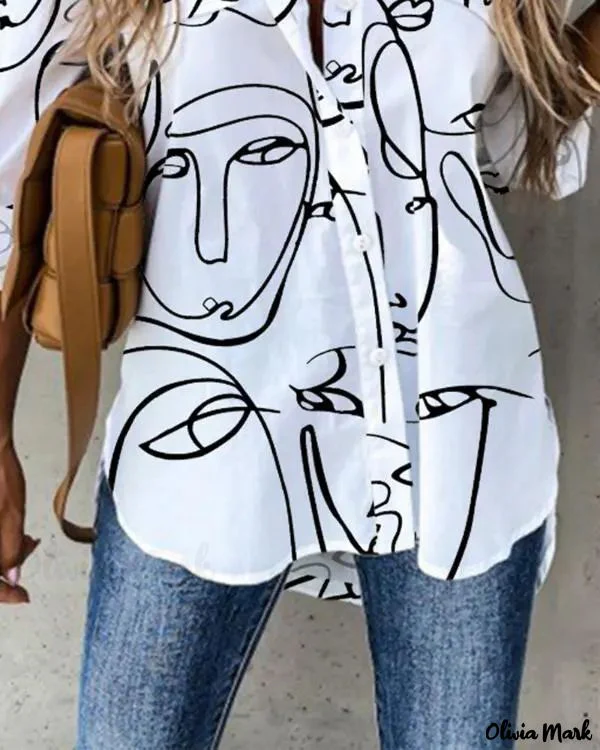 Deanwangkt - Abstract Graphic Long Sleeve Button Down Shirt - Deanwangkt