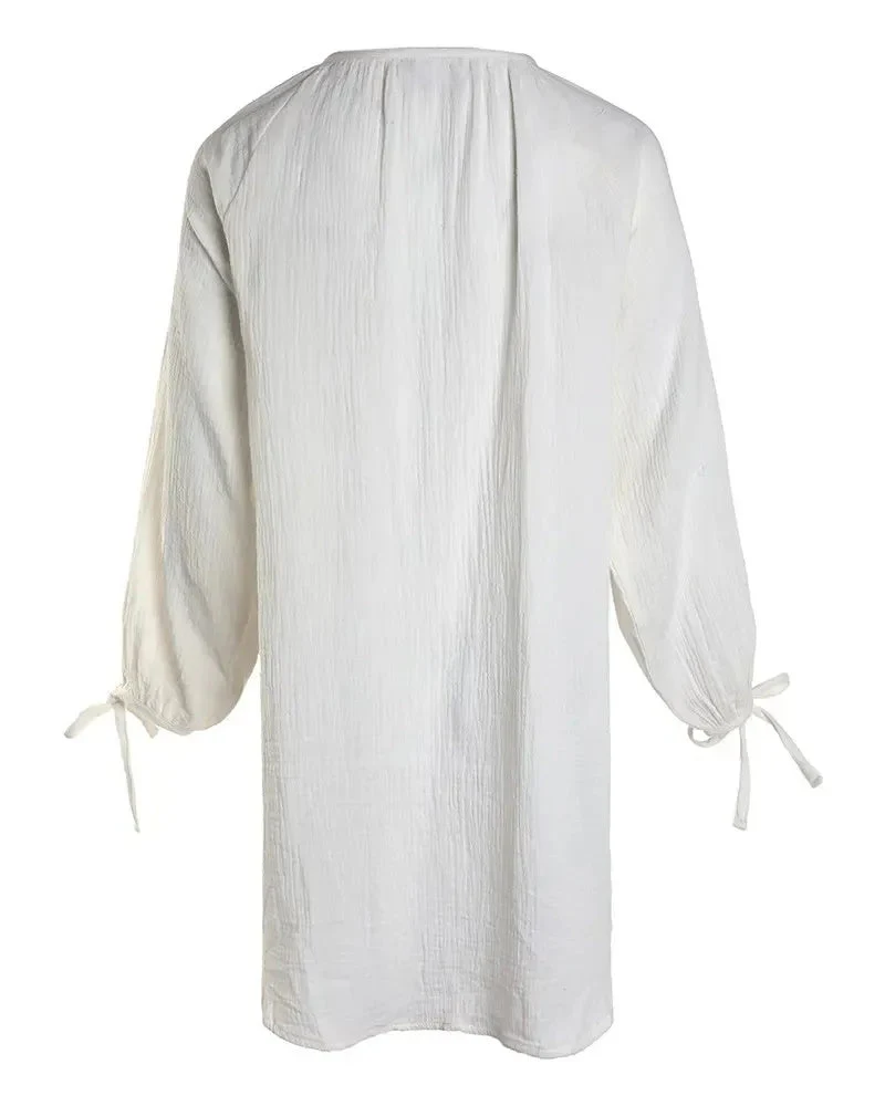 Deanwangkt - Casual Long Sleeve Button Front Maxi Shirt - Deanwangkt