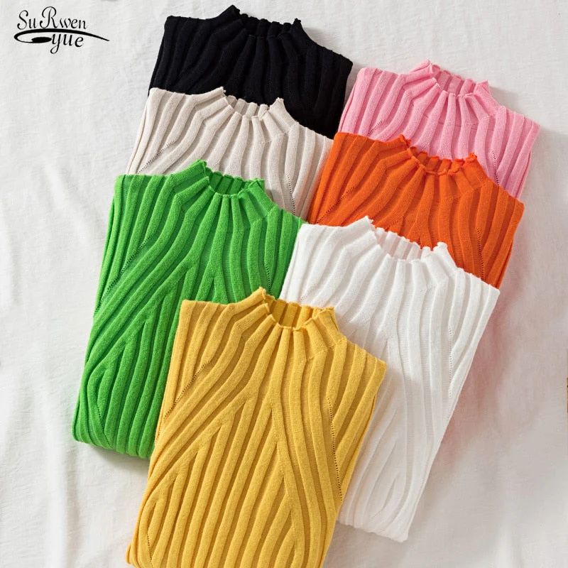 Christmas Gift Deanwangkt Autumn Rainbow Slim Solid Sweater Tops Pullover Knitted Sweater Women Casual Long Sleeve Office Lady Jumper Sweater 17041 - Deanwangkt