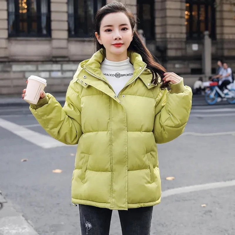 Christmas Gift Deanwangkt New Short Winter Jacket Women Warm Hooded Down Cotton Jacket Parkas Female Casual Loose Korean Cotton-padded Coat Outwear - Deanwangkt
