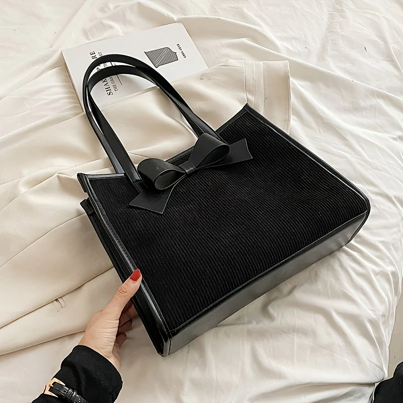 deanwangkt  Bow Decor Tote Bag, Elegant Solid Color Handbag Women's Stylish Shoulder Bag For Work & School - Deanwangkt