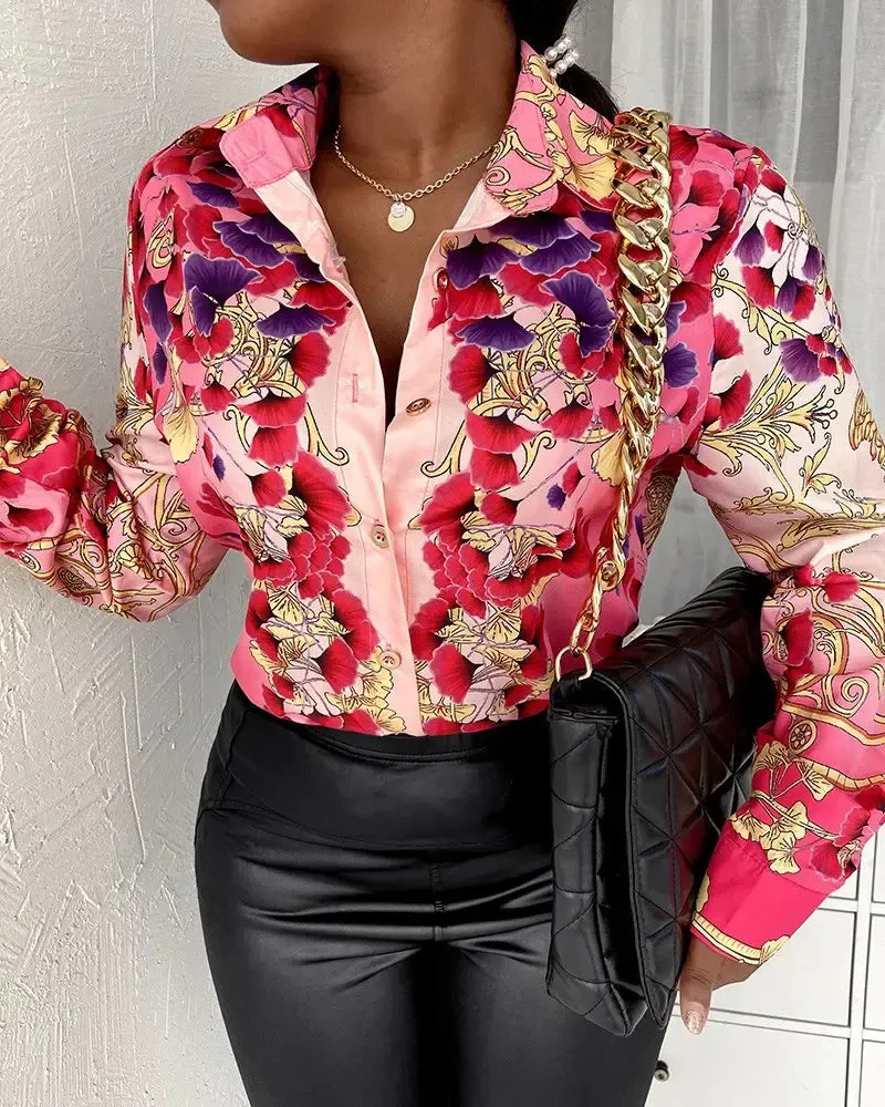 Deanwangkt - Floral Print Button Up Long Sleeve Top - Deanwangkt