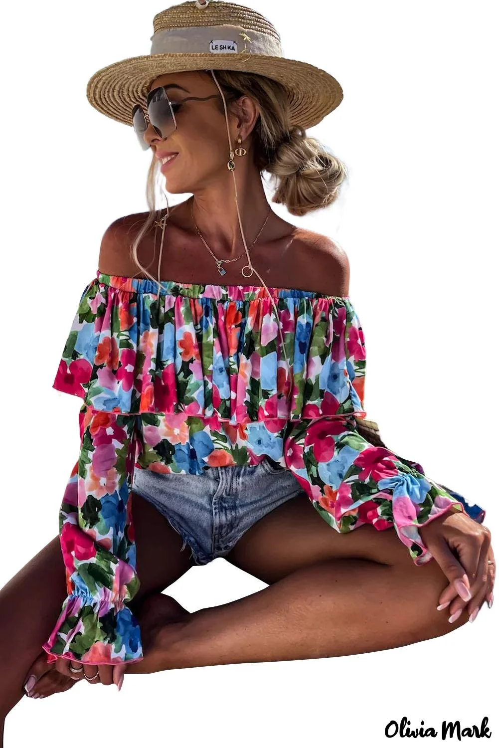 Deanwangkt - Off-the-shoulder blouse with ruffles in a floral print - Deanwangkt