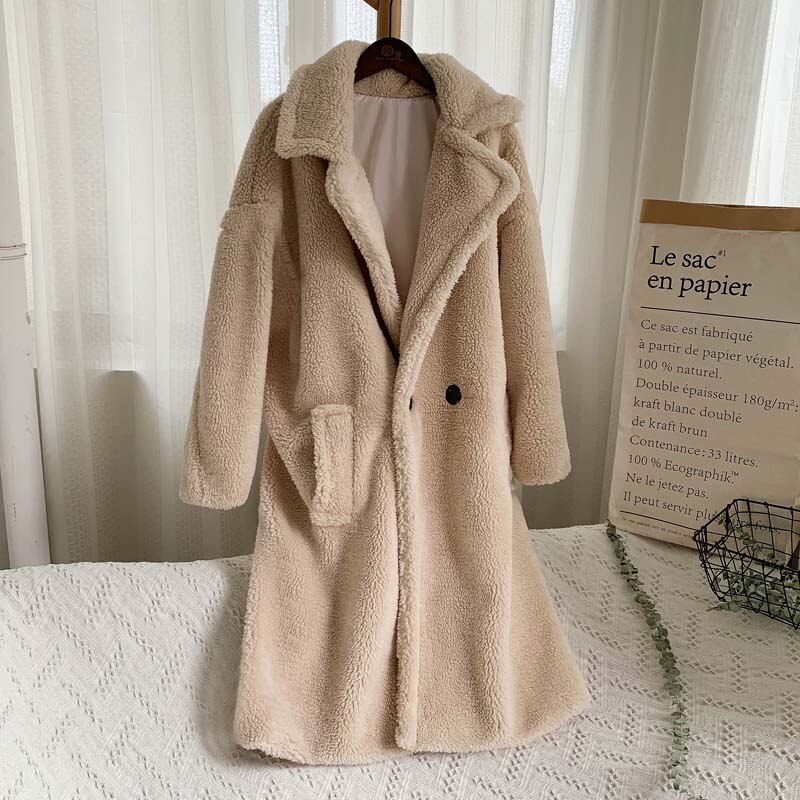 Christmas Gift Deanwangkt Winter Thicken Warm Faux Fur Teddy Coat Women Fashion Basic Lambswool Oversized Jacket Coats Street Fluffy Long Overcoat - Deanwangkt