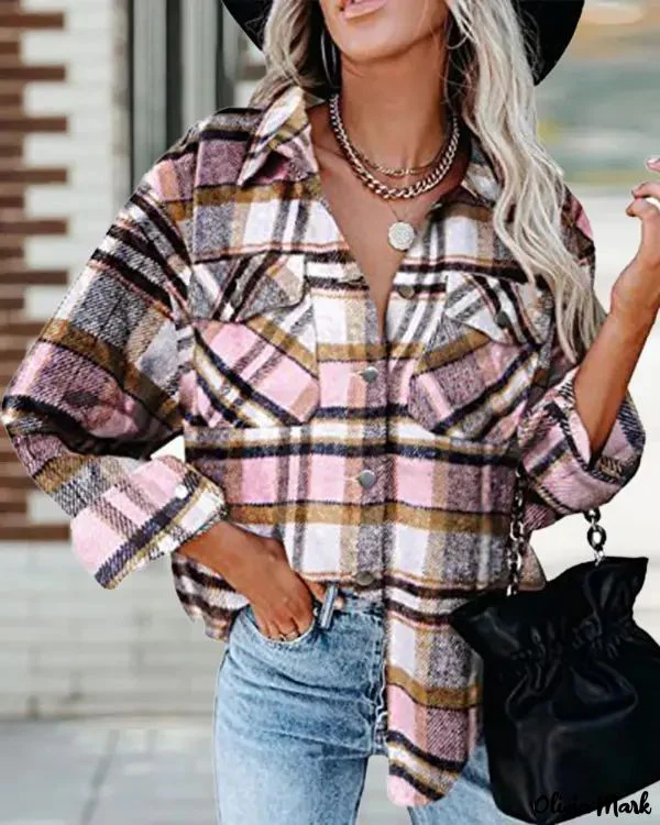 Deanwangkt - Plaid Print Long Sleeve Button Up Jacket - Deanwangkt