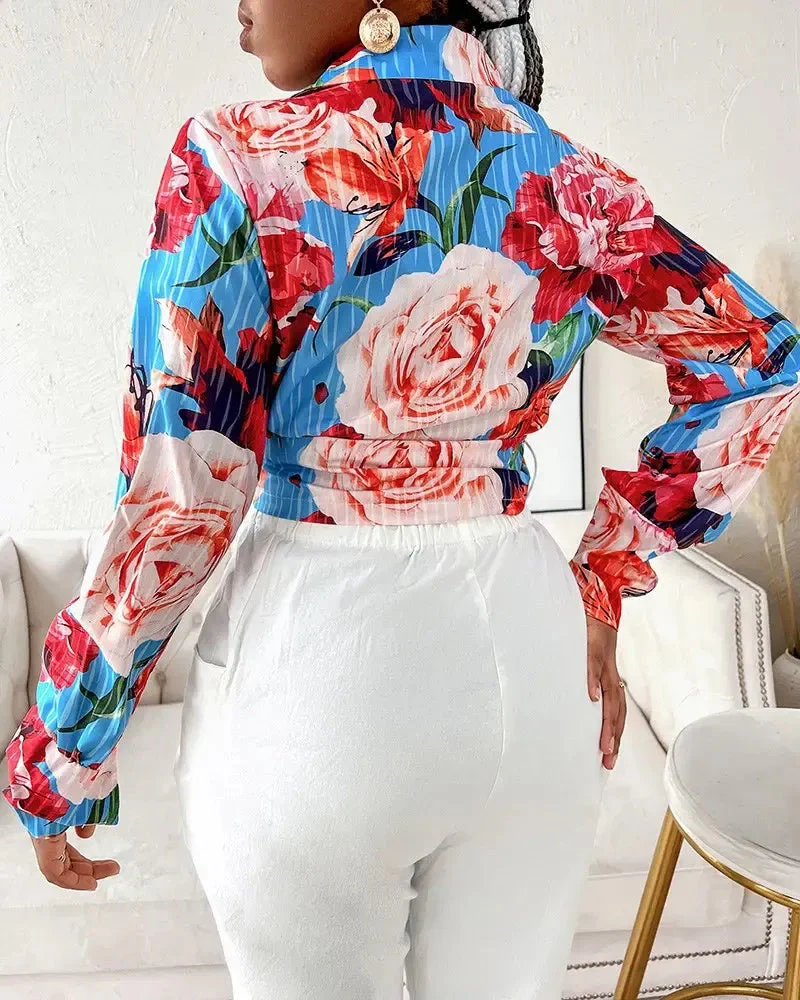 Deanwangkt - Floral Print Lantern Sleeve Button Down Shirt - Deanwangkt