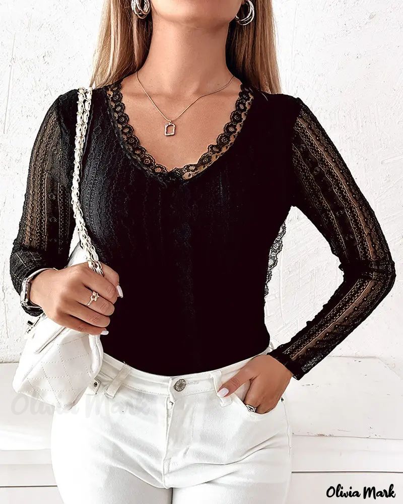 Deanwangkt - Long Sleeve Fleece Lined Lace Top - Deanwangkt