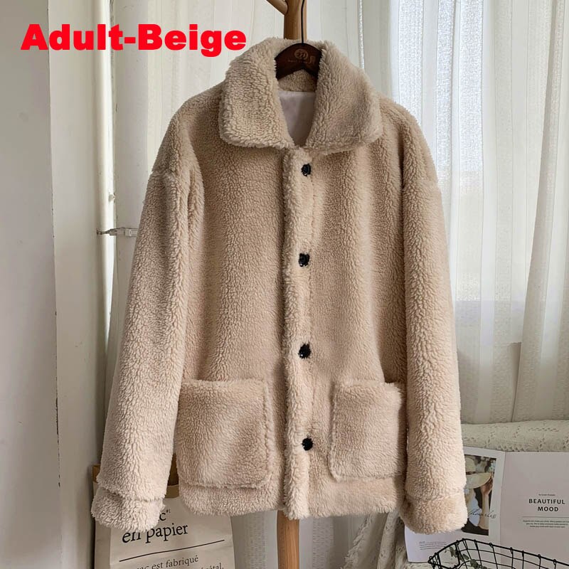 Christmas Gift Deanwangkt Fashion Mother & Daughter Teddy Faux Fur Coat Winter Warm Pocket Women Girls Overcoats Sisters Street Sweet Jacket Coats - Deanwangkt