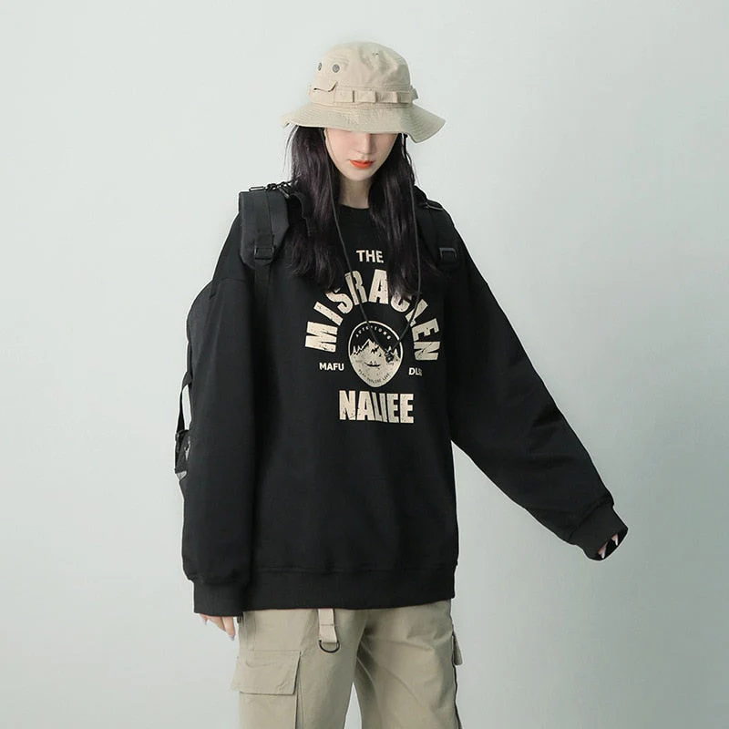 Black Friday Sales Retro Sweater Women Alphabet Print Round Neck Hoodie Loose Long-Sleeved Street Trend Casual Autumn And Winter Thickened Pullover - Deanwangkt