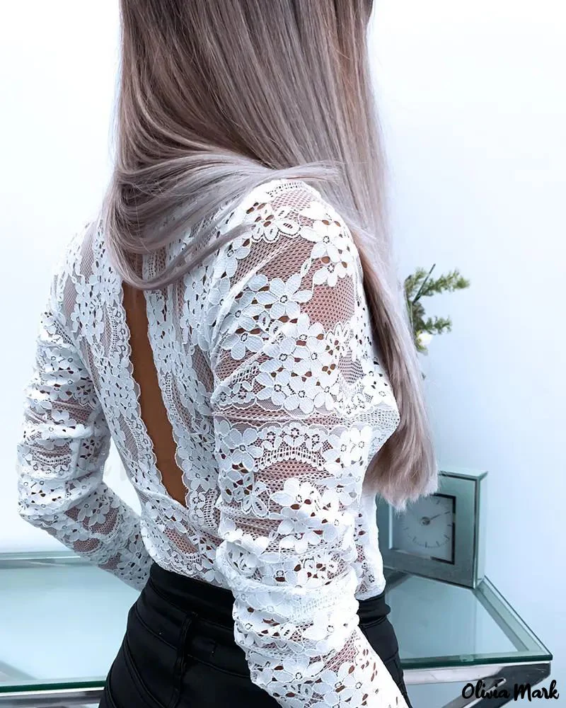 Deanwangkt - Eyelash Lace Halter Cutout Long Sleeve Top - Deanwangkt