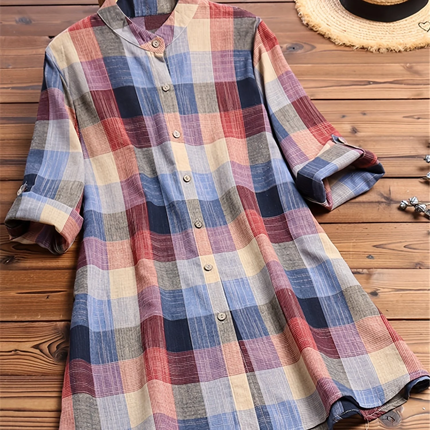 Plaid Print Button Front Shirt, Casual Long Sleeve Shirt, Women's Clothing - Deanwangkt