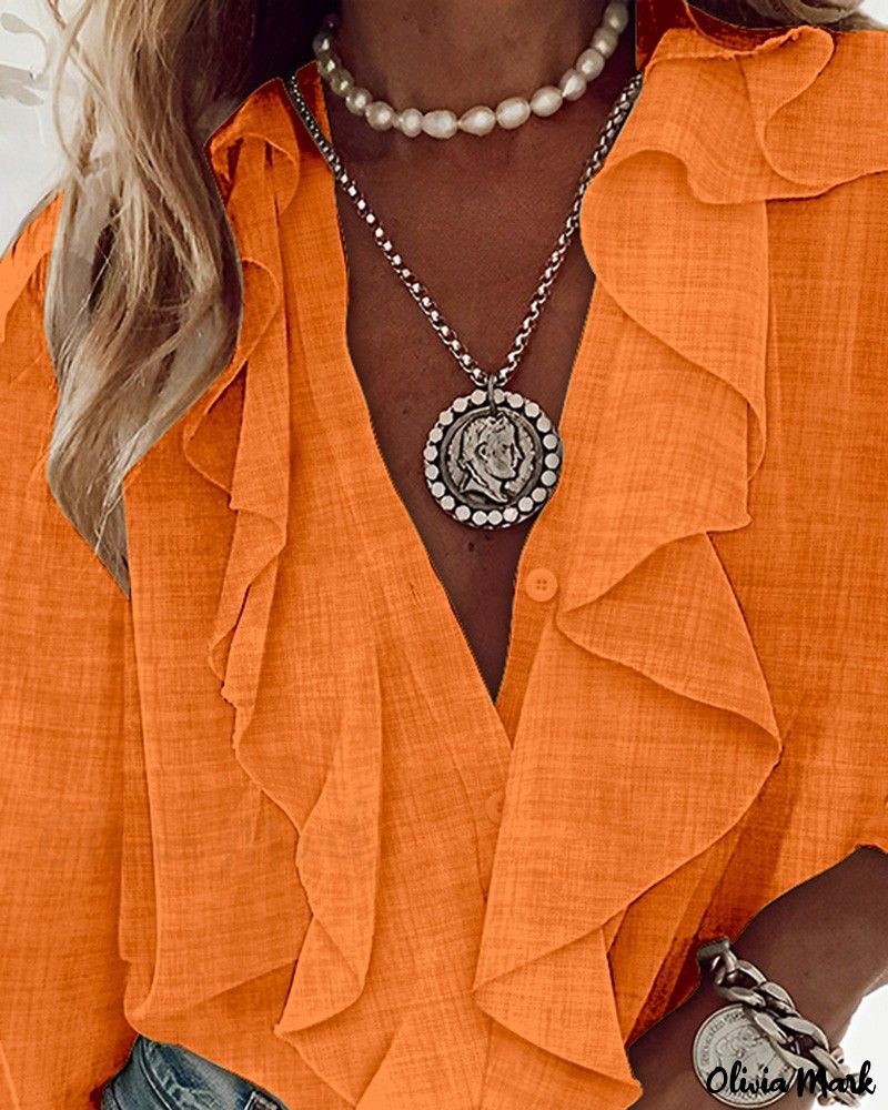 Deanwangkt - Textured Long Sleeve Blouse with Ruffled Hem - Deanwangkt