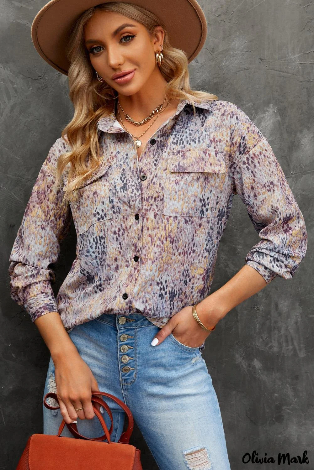 Deanwangkt - Brown printed long sleeve shirt with buttons and pockets - Deanwangkt