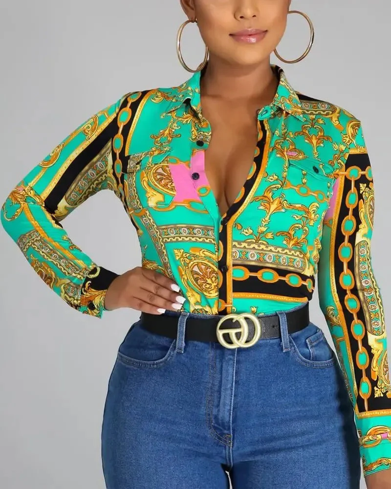 Deanwangkt - Baroque Print Long Sleeve Button Up Top - Deanwangkt