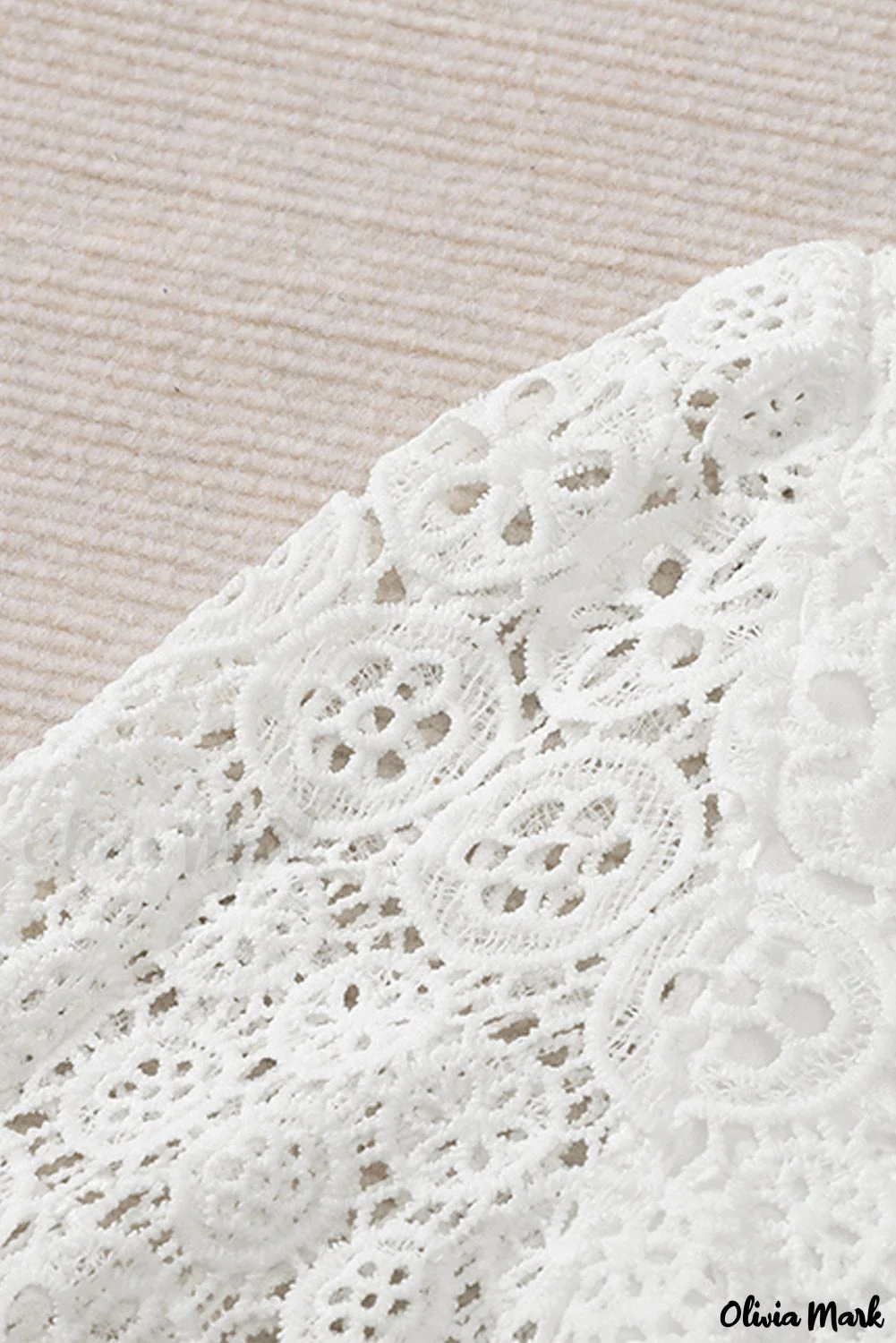 Deanwangkt - Beige Contrast Lace Hollow Out Long Sleeve Blouse - Deanwangkt