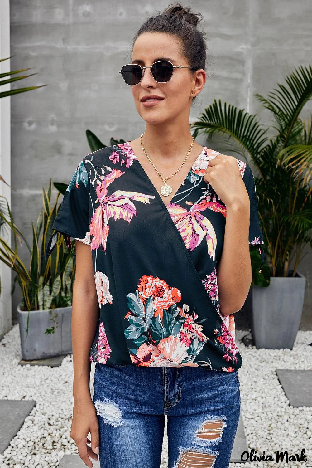 Deanwangkt - Orange Floral Twist Top - Deanwangkt