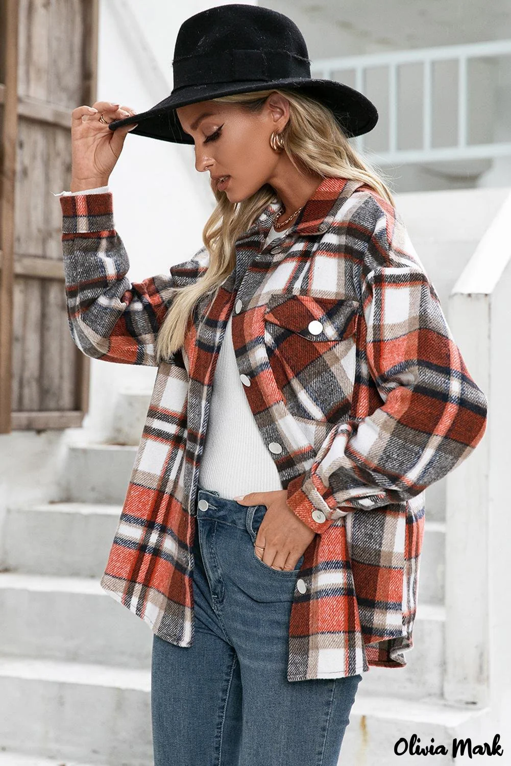 Deanwangkt - Orange flannel plaid shirt with chest pockets - Deanwangkt