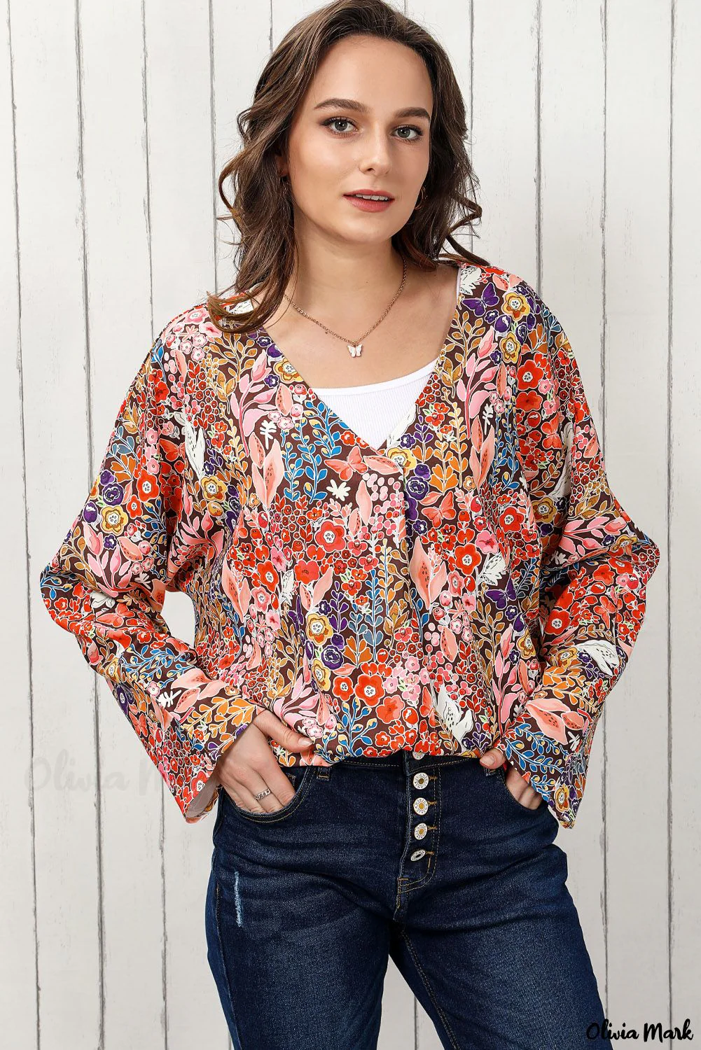 Deanwangkt - Bohemian Floral Long Sleeve V-Neck Blouse - Deanwangkt