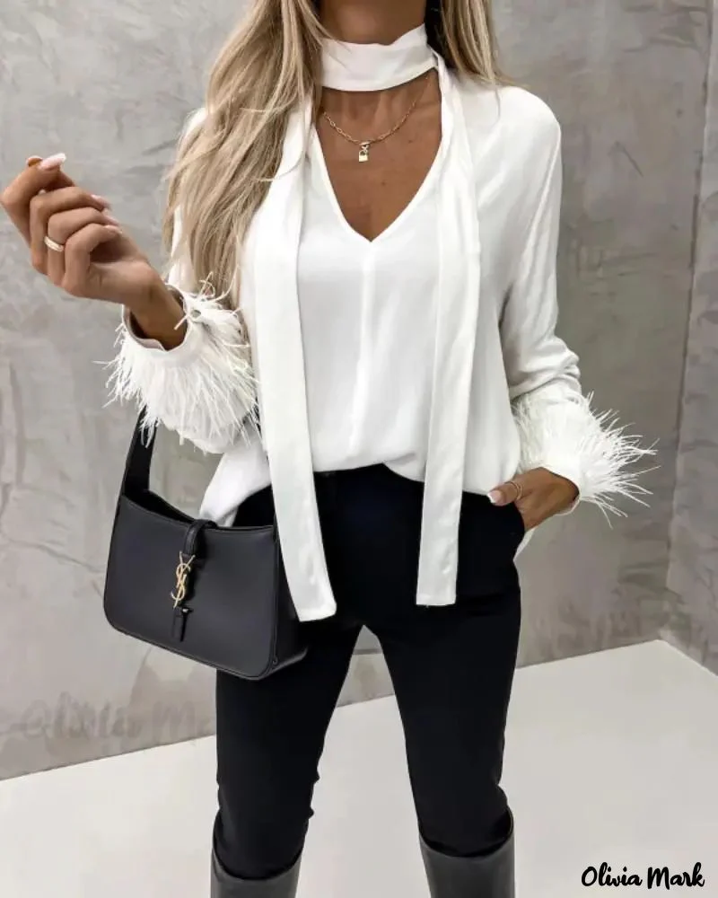 Deanwangkt - Feather Trim Long Sleeve Top - Deanwangkt