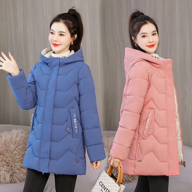 Christmas Gift Deanwangkt New Winter Parkas Women Jacket Long Coat Slim Female Down Cotton Parka Hooded Thick Warm Overcoat Loose Casual Jackets - Deanwangkt