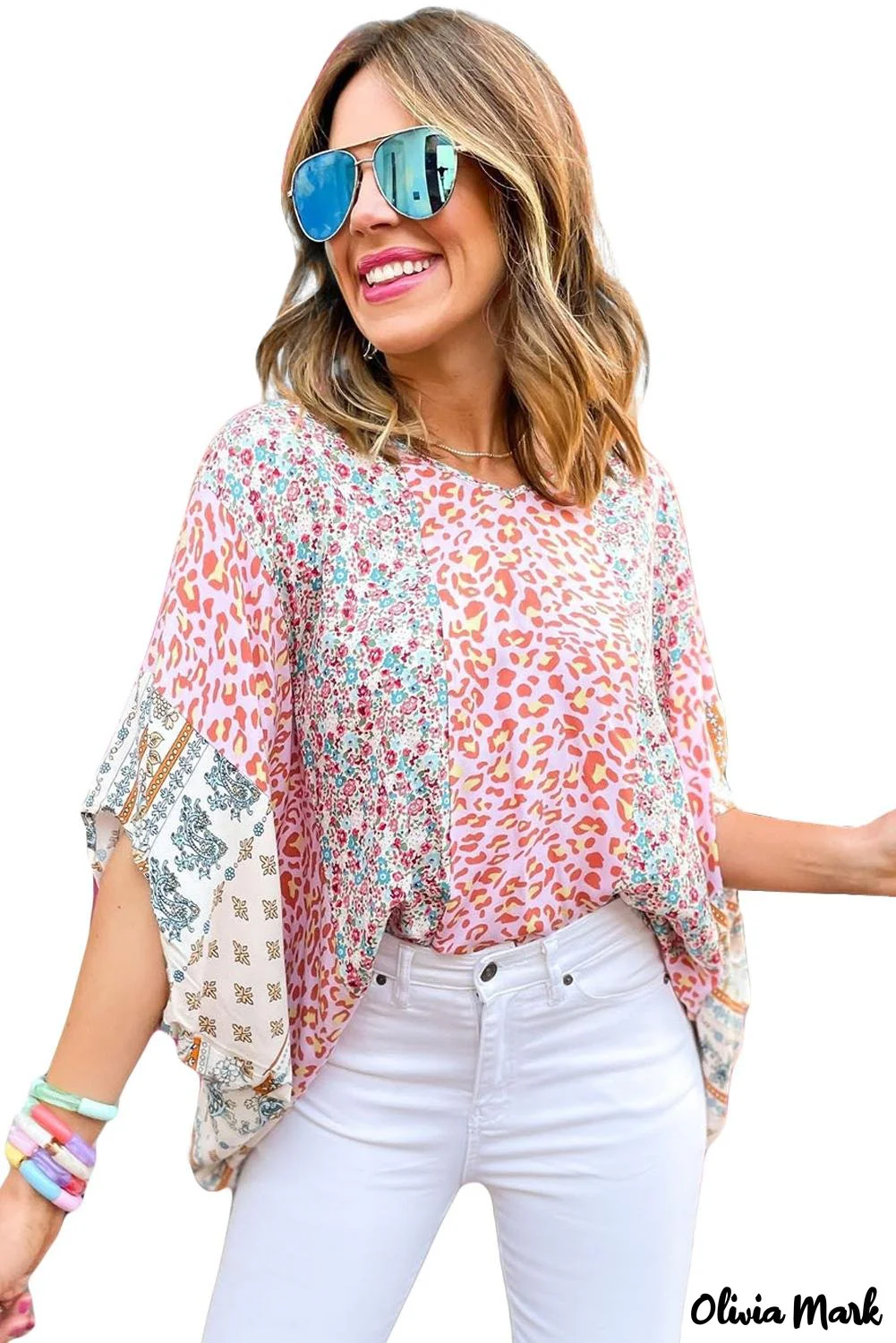 Deanwangkt - Multicolor Mixed Floral Animal Print Cape Top - Deanwangkt