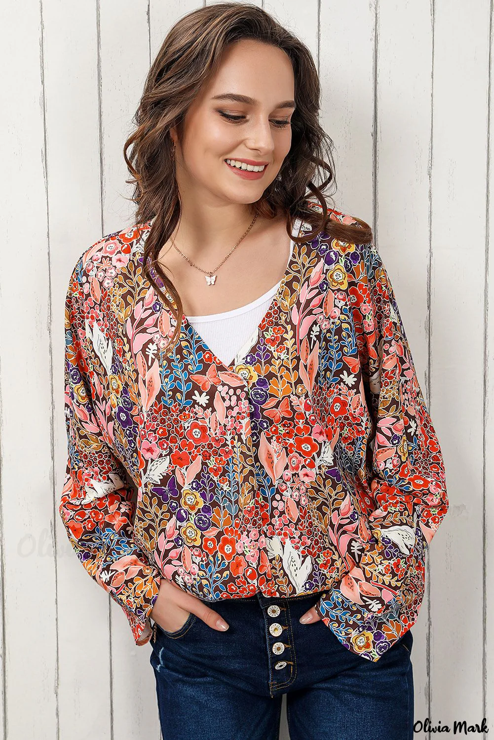 Deanwangkt - Bohemian Floral Long Sleeve V-Neck Blouse - Deanwangkt
