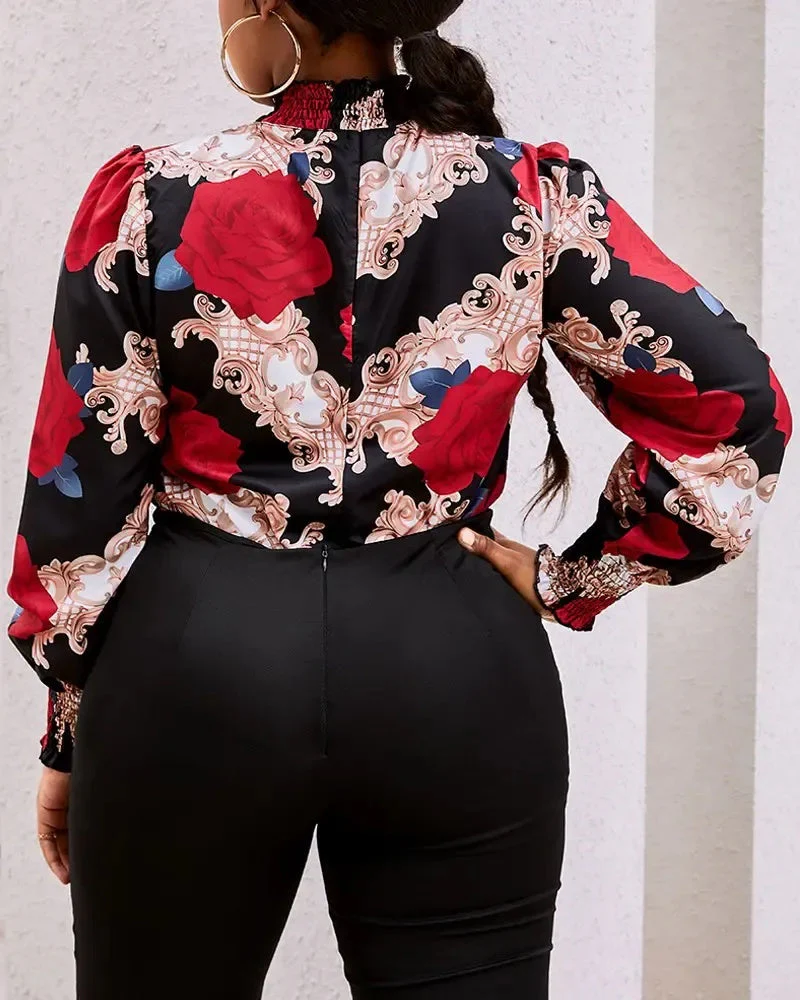 Deanwangkt - Baroque Floral Print Ruched Top With Ruffle Hem - Deanwangkt
