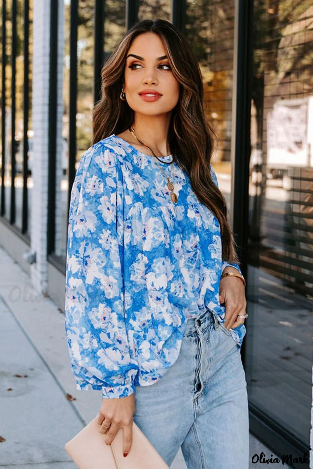 Deanwangkt - Baby Blue Floral Print Puff Sleeve Blouse - Deanwangkt