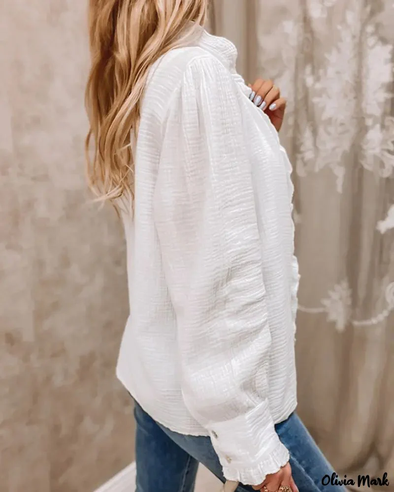 Deanwangkt - Long Sleeve Ruffle Hem Button Down Shirt - Deanwangkt