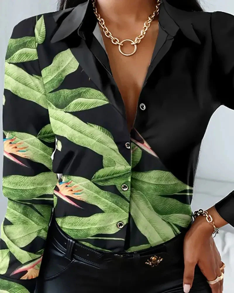 Deanwangkt - Tropical Print Long Sleeve Button Down Shirt - Deanwangkt