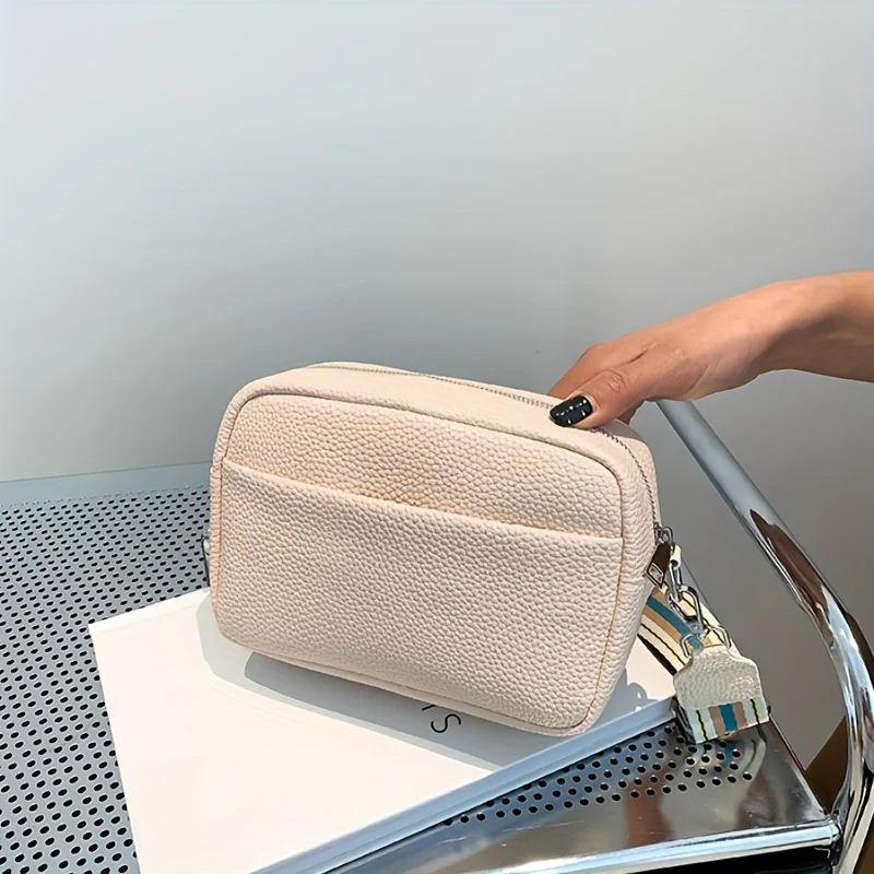 Trendy Lychee Pattern Crossbody Bag, Solid Color Square Shoulder Bag, Perfect Sling Bag For Daily Use - Deanwangkt