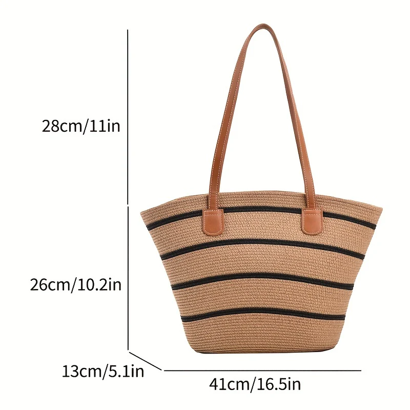 deanwangkt-1  Striped Pattern Straw Bag, Vacation Style Tote Bag, Boho Style Shoulder Bag For Travel Beach - Deanwangkt