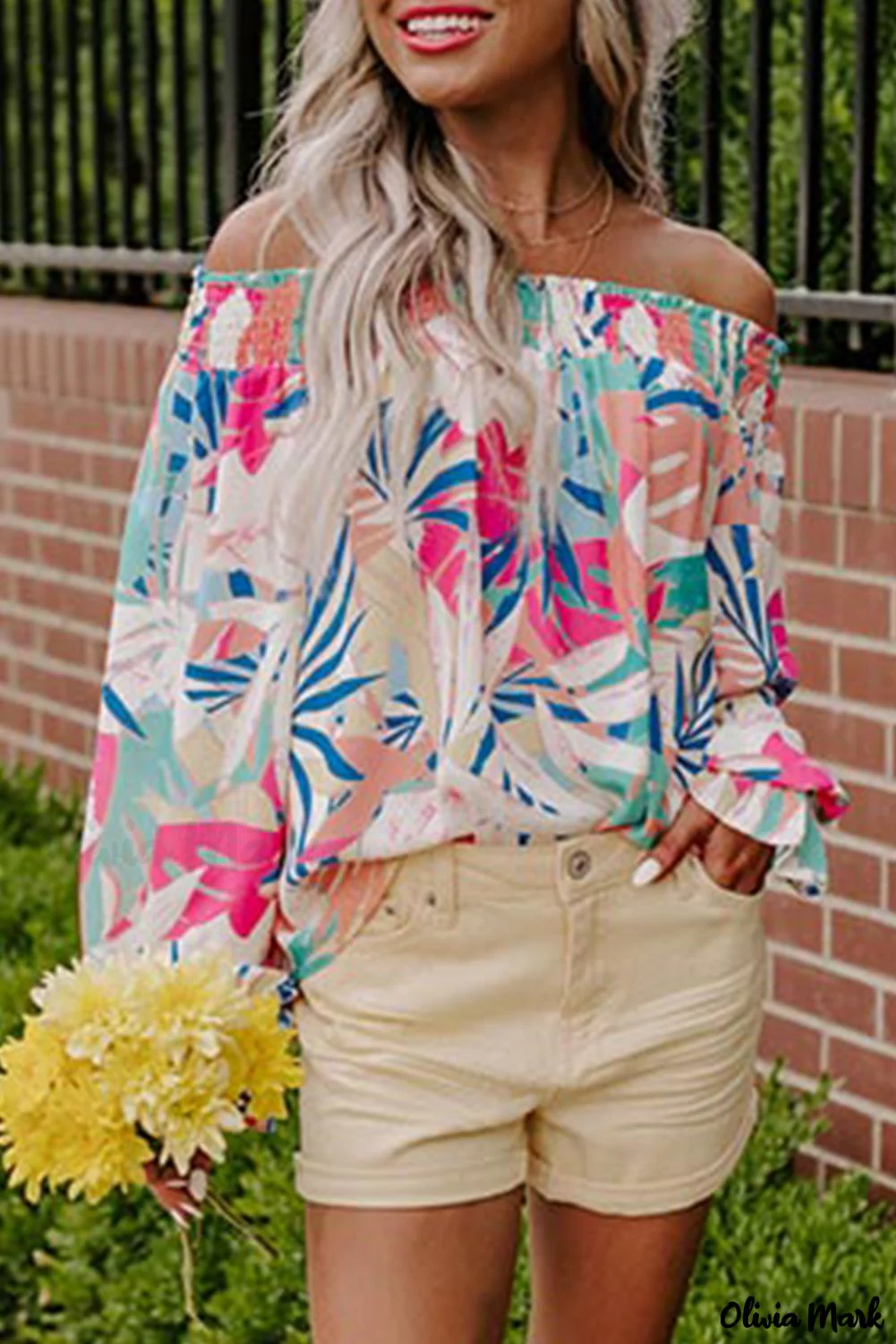 Deanwangkt - Multicolor Floral Print Cold Shoulder Blouse - Deanwangkt