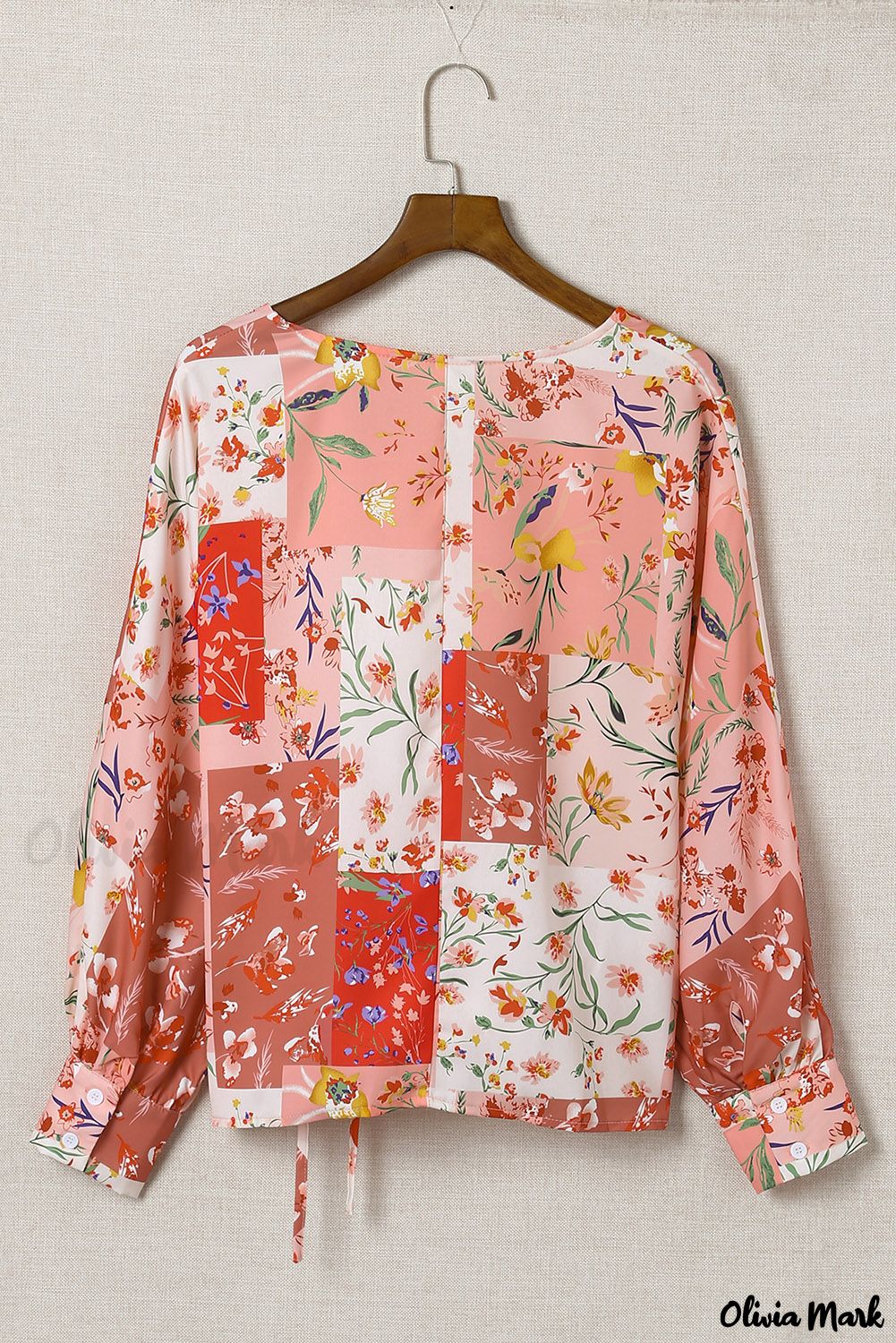 Deanwangkt - Multicolor Patchwork Floral Print V-Neck Wrap Blouse - Deanwangkt