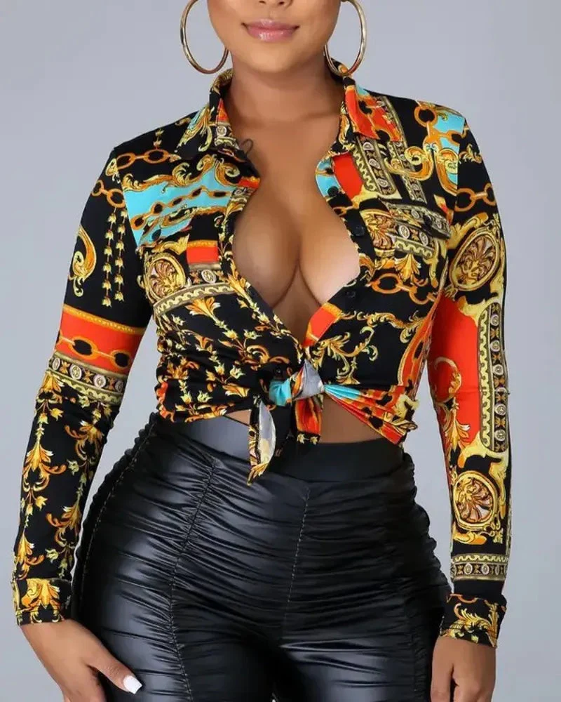 Deanwangkt - Baroque Print Long Sleeve Button Up Top - Deanwangkt