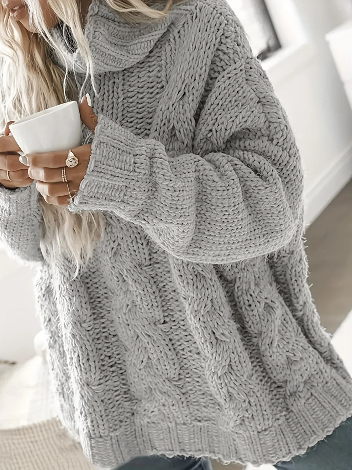 deanwangkt-1 Twist Pattern Turtle Neck Pullover Sweater, Casual Long Sleeve Sweater For Fall & Winter, Women's Clothing - Deanwangkt