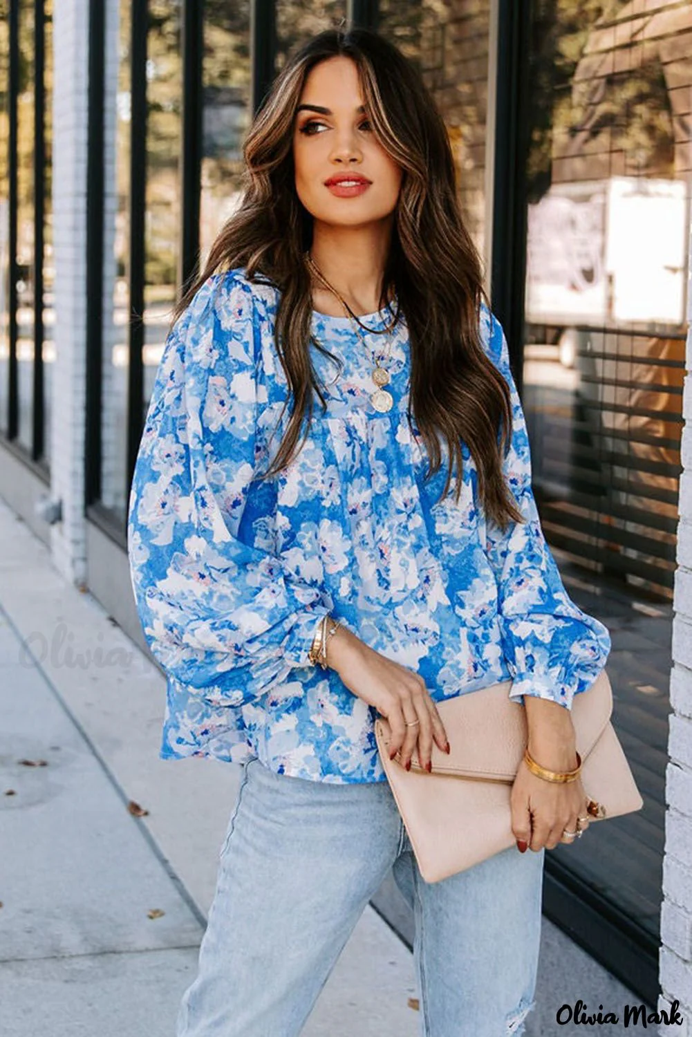 Deanwangkt - Baby Blue Floral Print Puff Sleeve Blouse - Deanwangkt