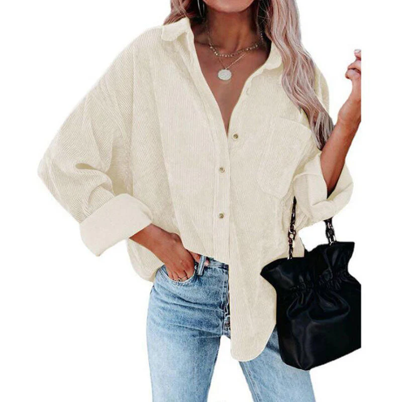 Christmas Gift Autumn Corduroy Jacket Woman Long Shirt Jacket Women Button Coat Jackets Women Fashion Overshirt Loose Coat Female Deanwangkt - Deanwangkt