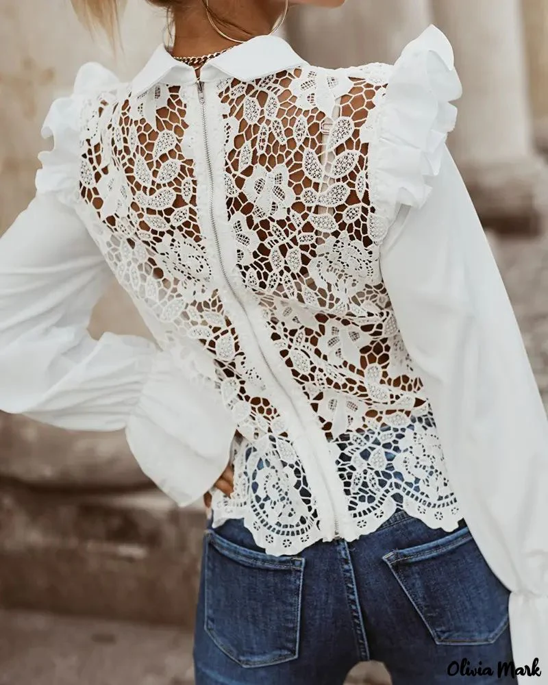 Deanwangkt - Long sleeve lace shirt with ruffle hem - Deanwangkt