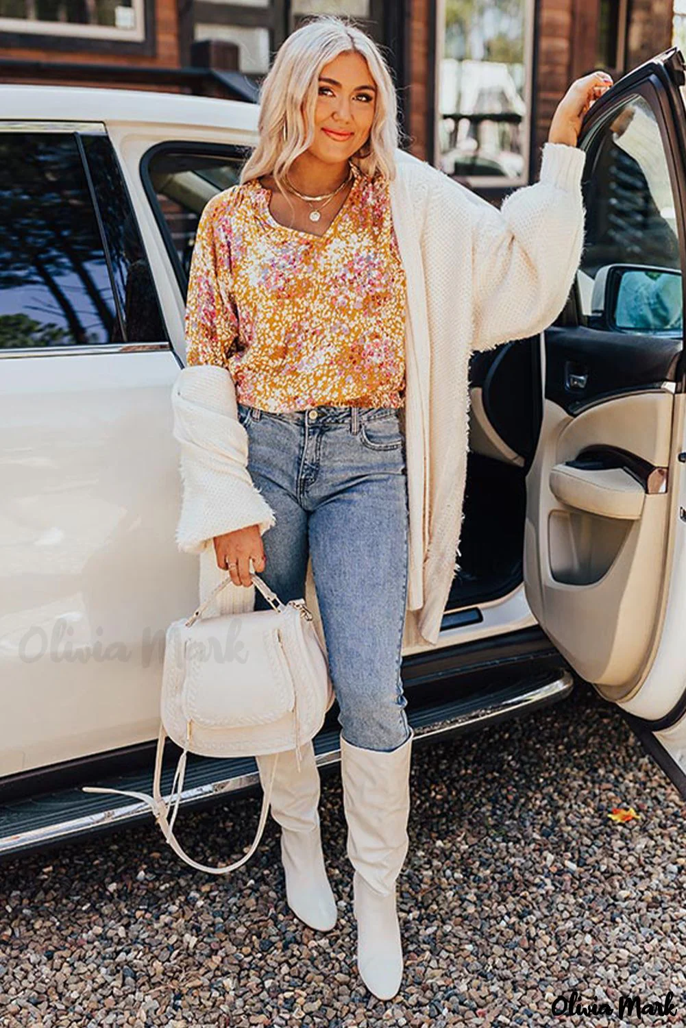 Deanwangkt - Yellow Floral Split V-Neck Blouse - Deanwangkt