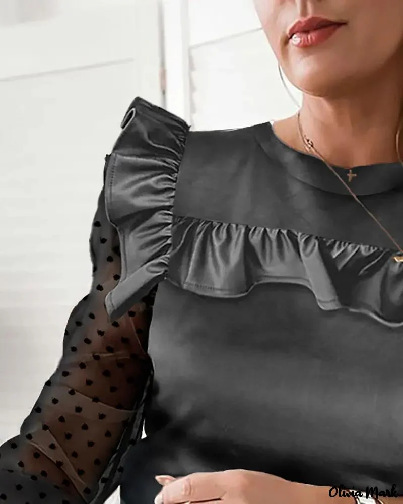 Deanwangkt - Polka Dot Knit Ruffle Hem Long Sleeve Top - Deanwangkt