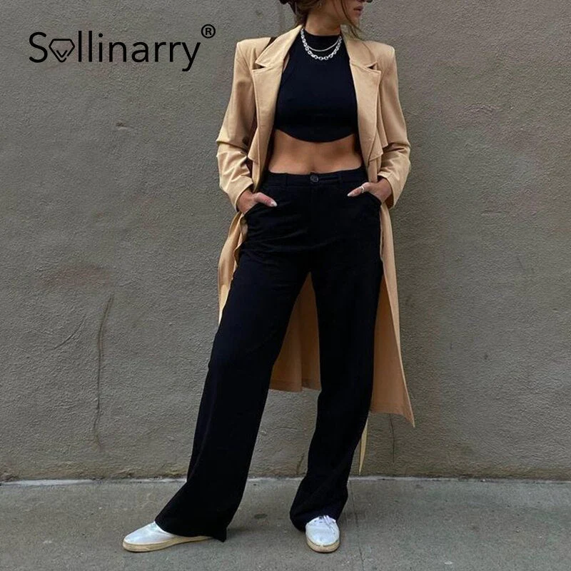 Christmas Gift Autumn long winter trench coat women Fashion pocket high split windproof coat female top Long sleeves v-neck outwear - Deanwangkt