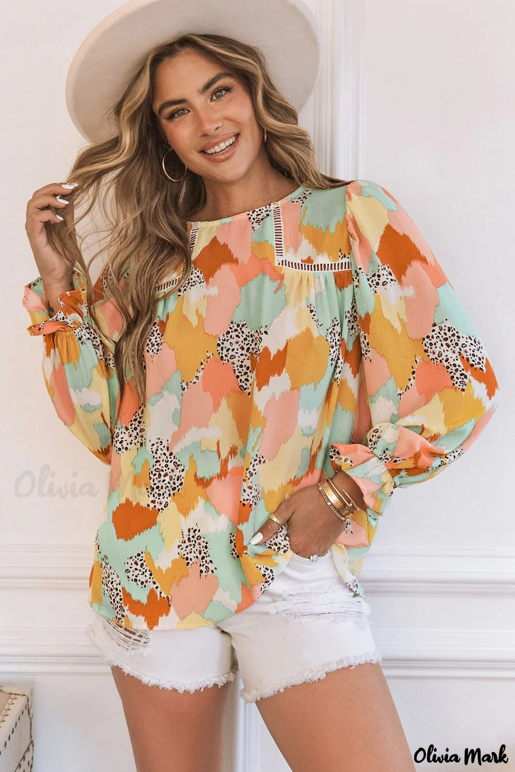 Deanwangkt - Multicolor Abstract Print Long Sleeve Blouse - Deanwangkt