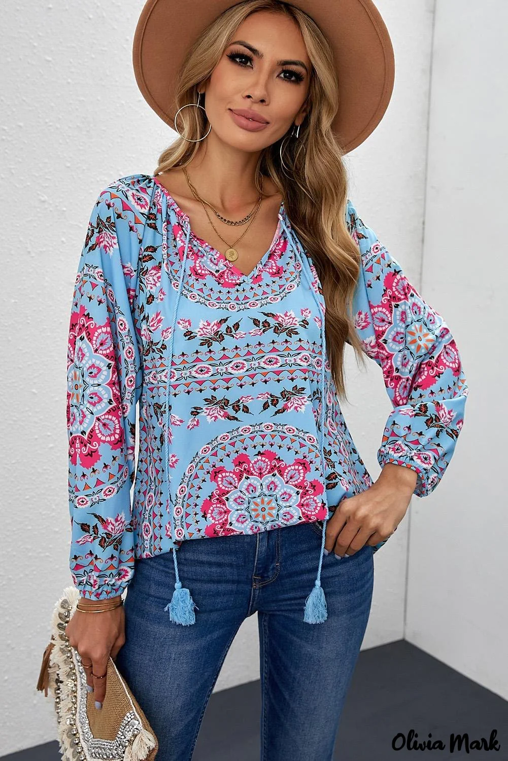 Deanwangkt - Multicolor Peasant Blouse With Floral Print - Deanwangkt