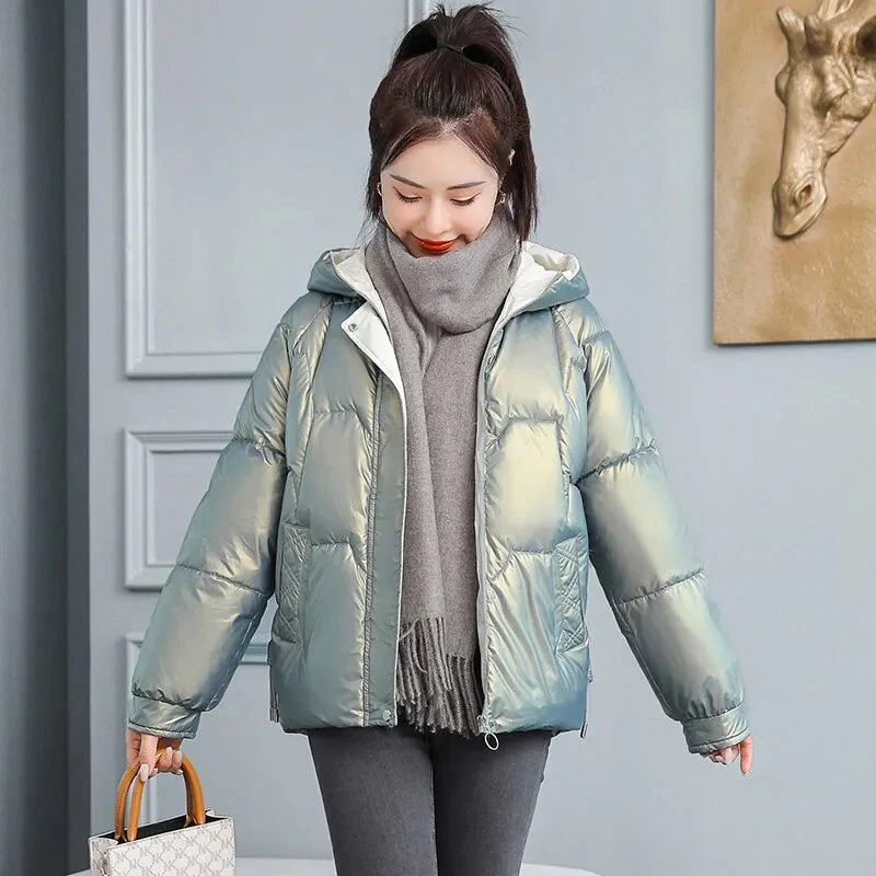 Christmas Gift Deanwangkt New Women's Coats Winter Jacket Fashion Glossy Hooded Jackets Parkas Thick Warm Female Cotton Padded Parka Coat Outwear - Deanwangkt
