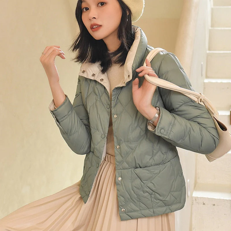 Black Friday Sales Autumn Winter Women Ultra Light White Duck Down Short Coat Casual Female Stand Collar Down Jacket Ladies Warm Outwear - Deanwangkt