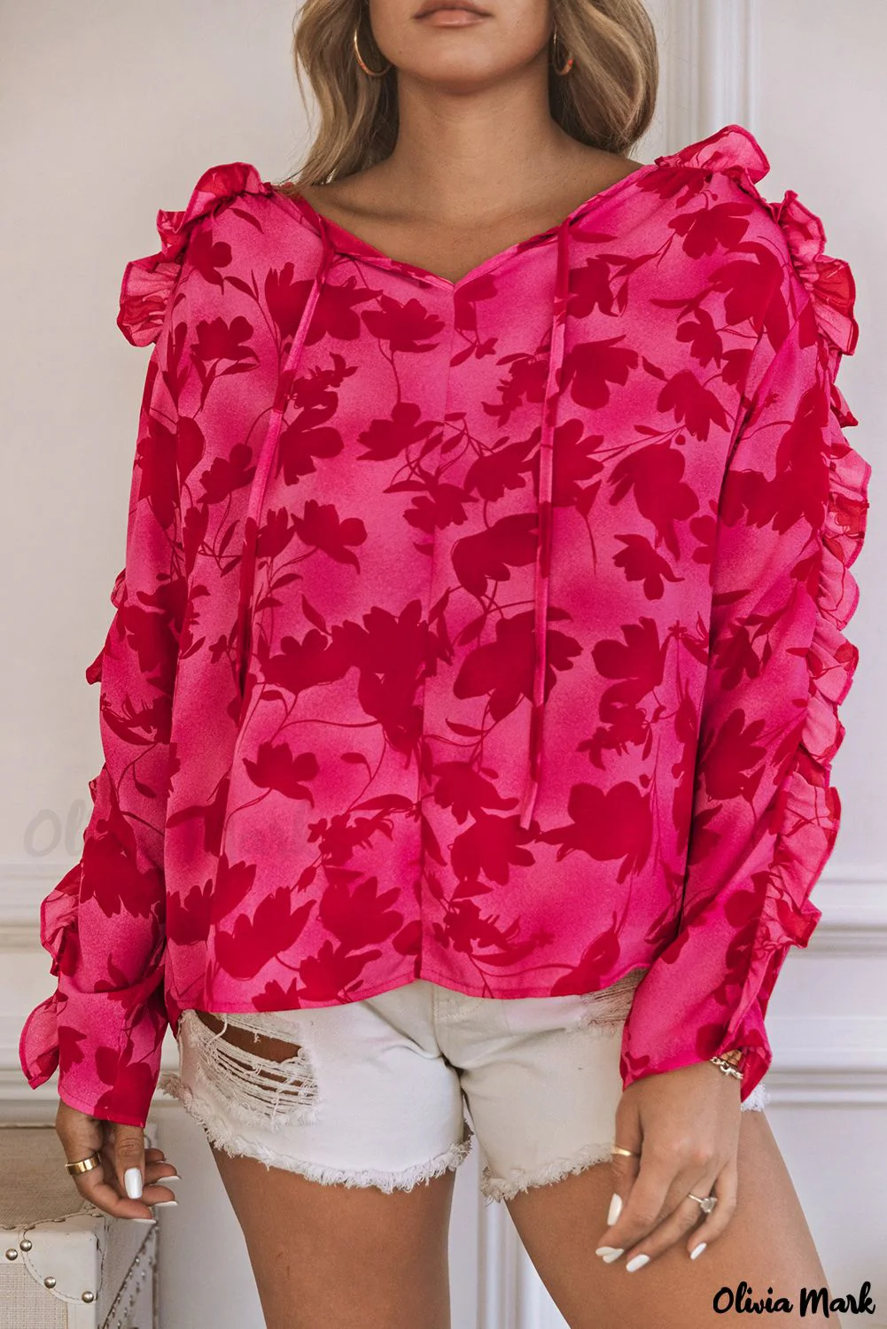 Deanwangkt - Floral blouse with pink ruffles - Deanwangkt