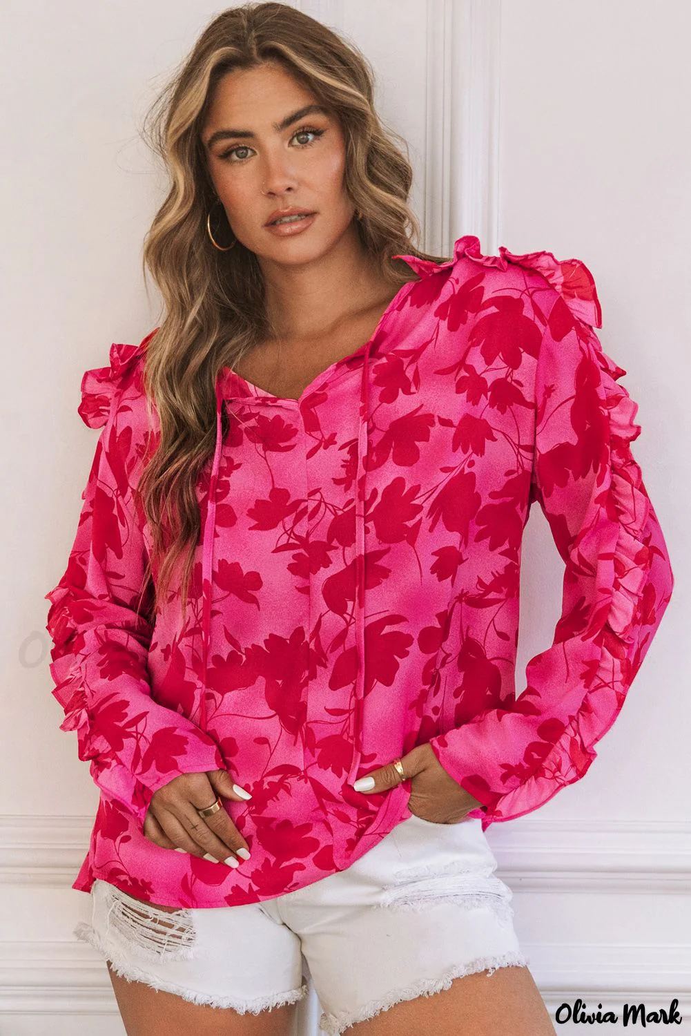 Deanwangkt - Floral blouse with pink ruffles - Deanwangkt